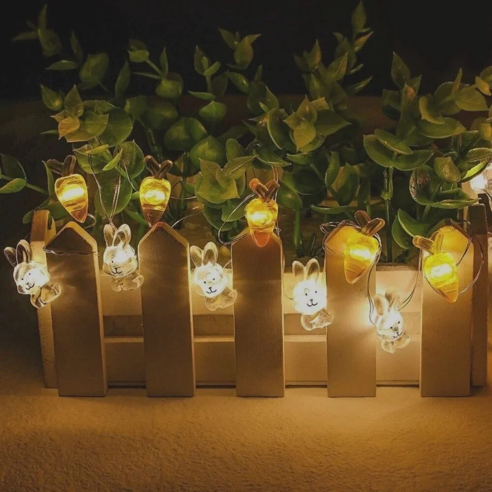 Easter Bunny Carrot LED Holiday Decor String Lights 3 Pack